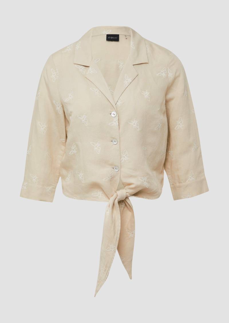 s.Oliver - Bluse aus Leinenmix mit Bienen-Stickerei, Damen, Beige von s.Oliver