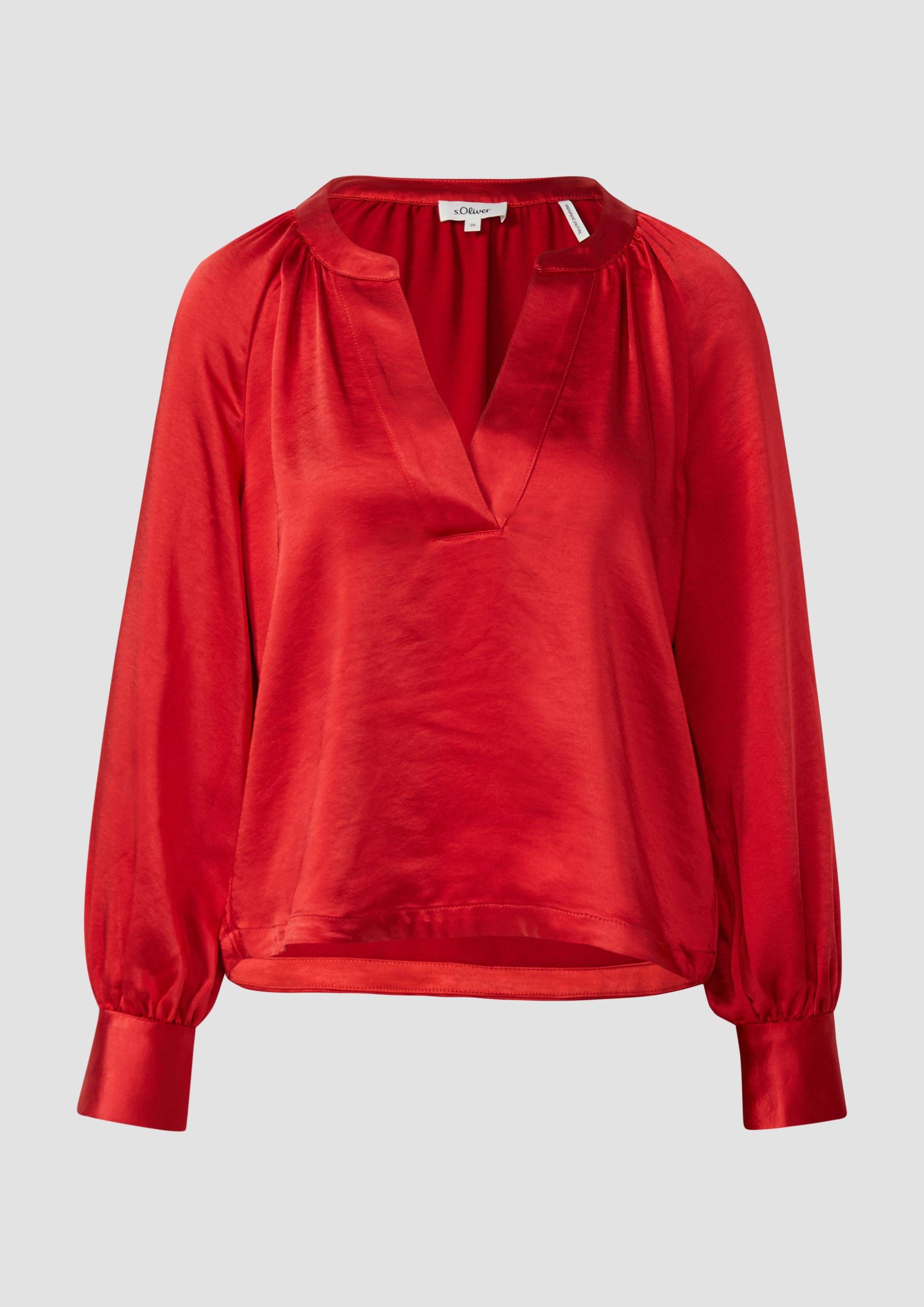 s.Oliver - Bluse aus Satin mit tiefem V-Ausschnitt, Damen, rot von s.Oliver