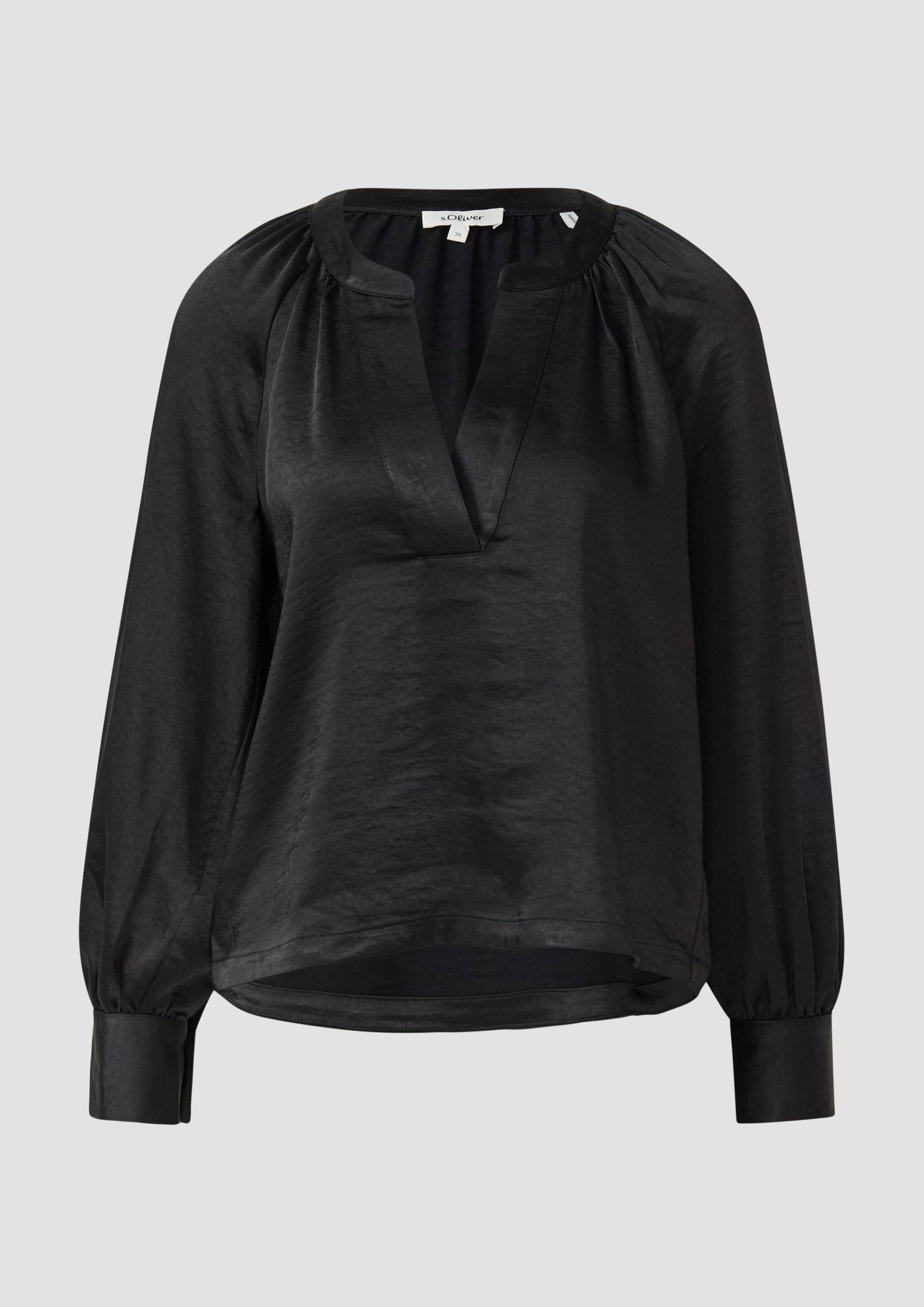 s.Oliver - Bluse aus Satin mit tiefem V-Ausschnitt, Damen, schwarz von s.Oliver