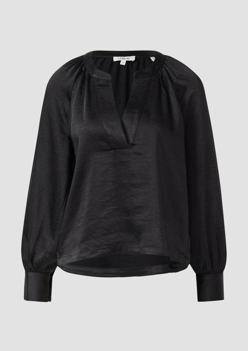 s.Oliver - Bluse aus Satin mit tiefem V-Ausschnitt, Damen, schwarz von s.Oliver