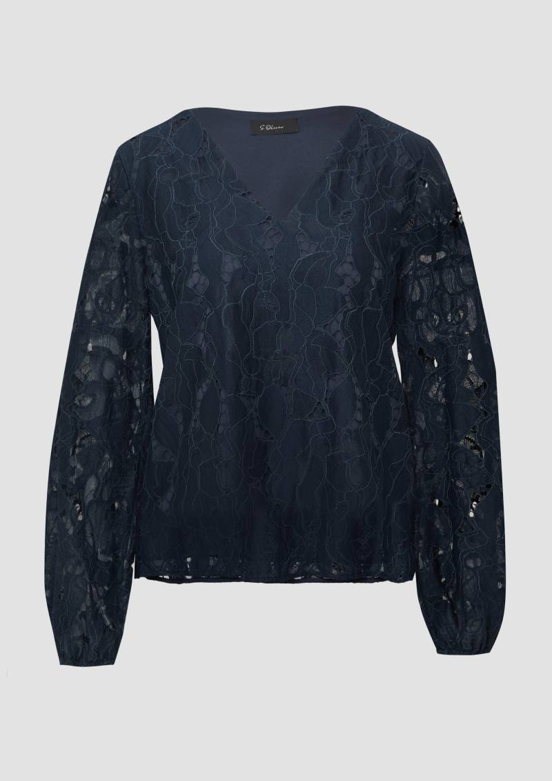 s.Oliver - Bluse aus Spitze mit Jerseyfutter und V-Ausschnitt, Damen, blau von s.Oliver