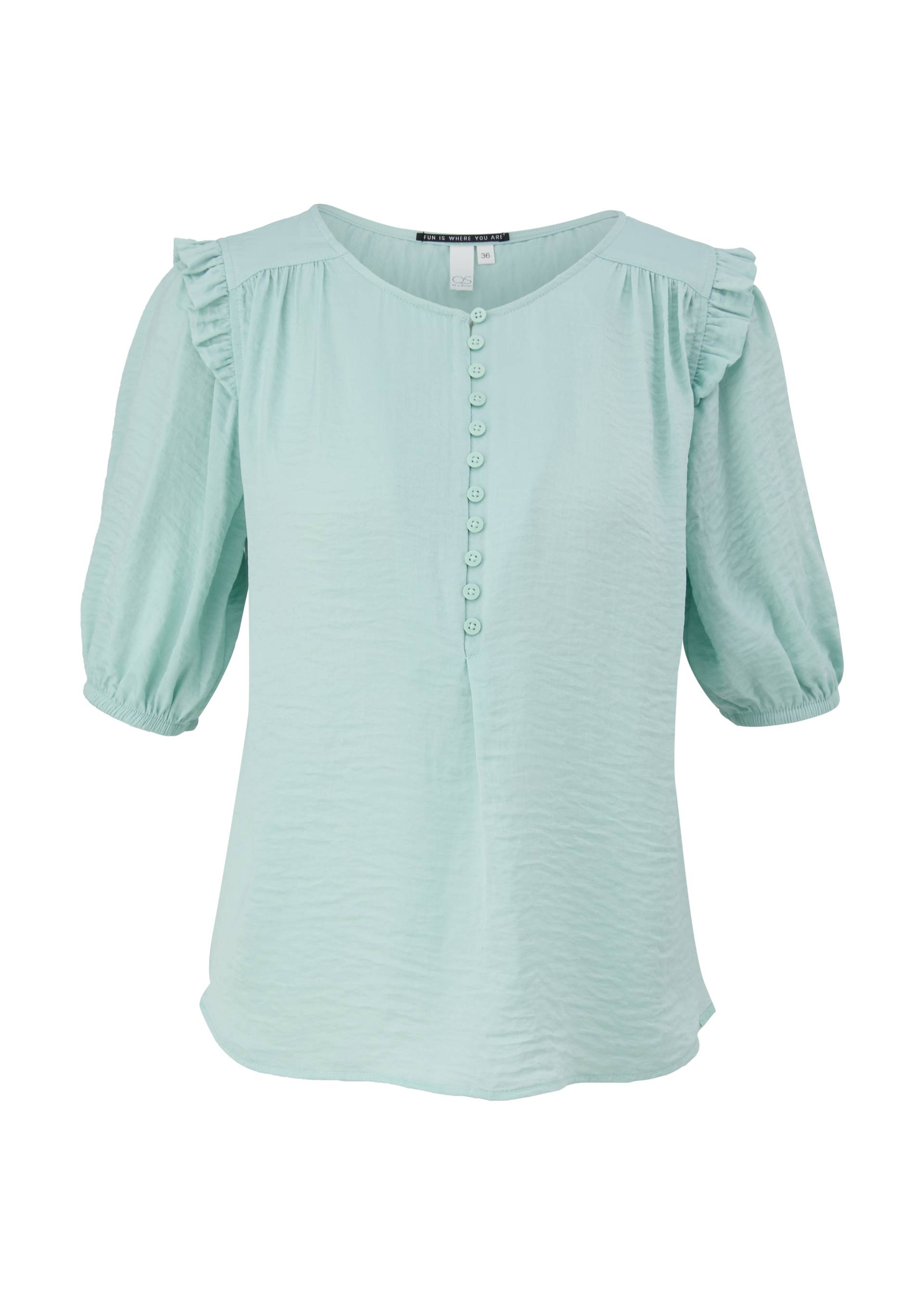 QS - Bluse mit Rüschen-Details, Damen, türkis von QS