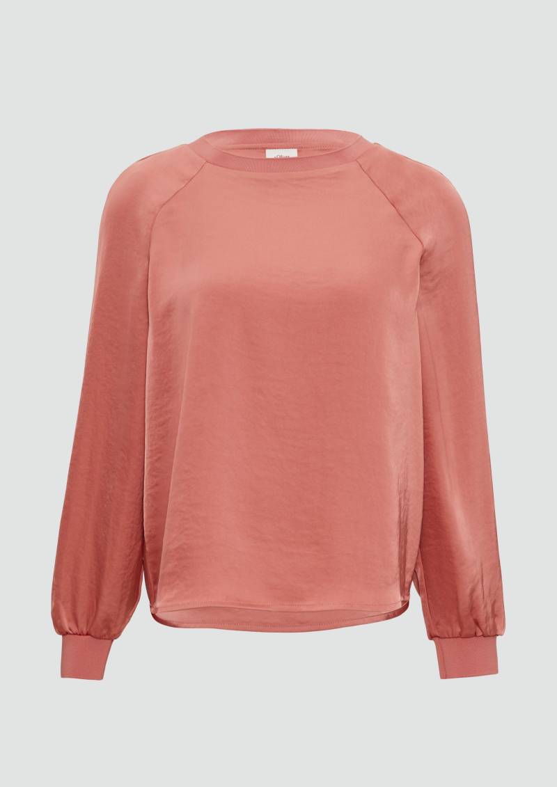 s.Oliver - Blusenshirt aus Satin mit Rippbündchen, Damen, Orange von s.Oliver