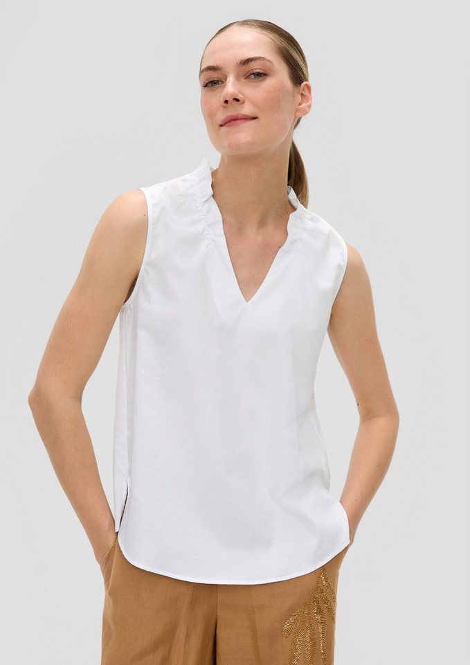 s.Oliver Blusentop Bluse Ärmellose Popeline-Bluse mit Raffung und geschlitztem Saum von s.Oliver