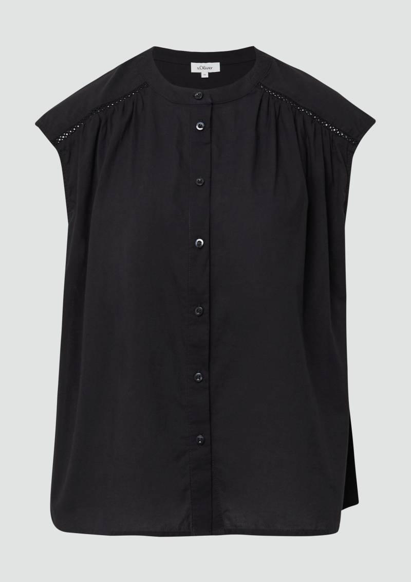 s.Oliver - Weites Blusentop mit Raffung und Spitzen-Detail, Damen, schwarz von s.Oliver