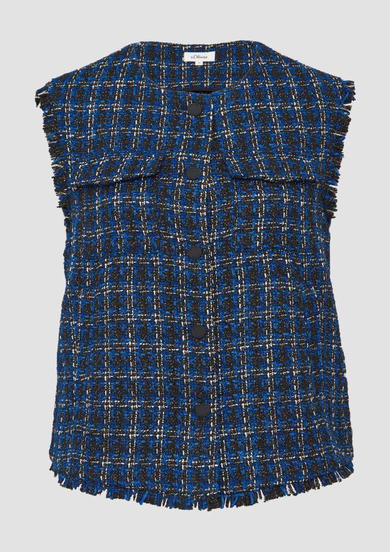 s.Oliver - Bouclé-Weste mit Fransen und Brusttaschen, Damen, blau von s.Oliver