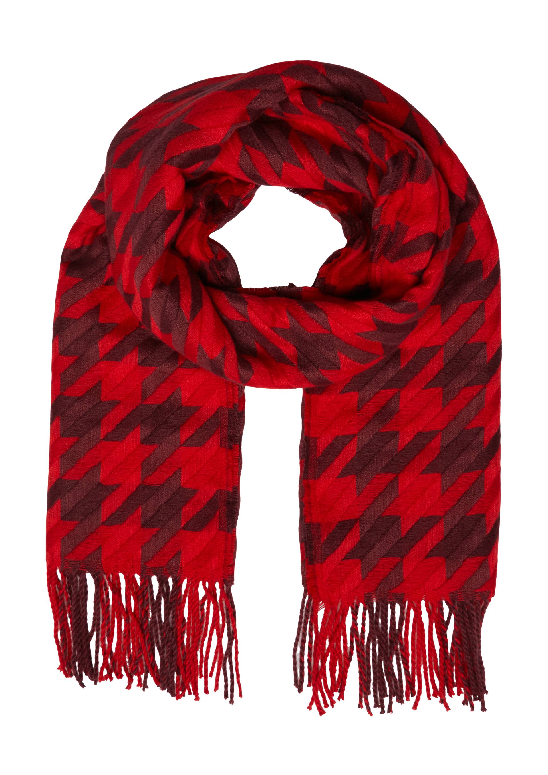 s.Oliver - Breiter Schal mit Hahnentritt-Muster und Fransen, Damen, rot von s.Oliver
