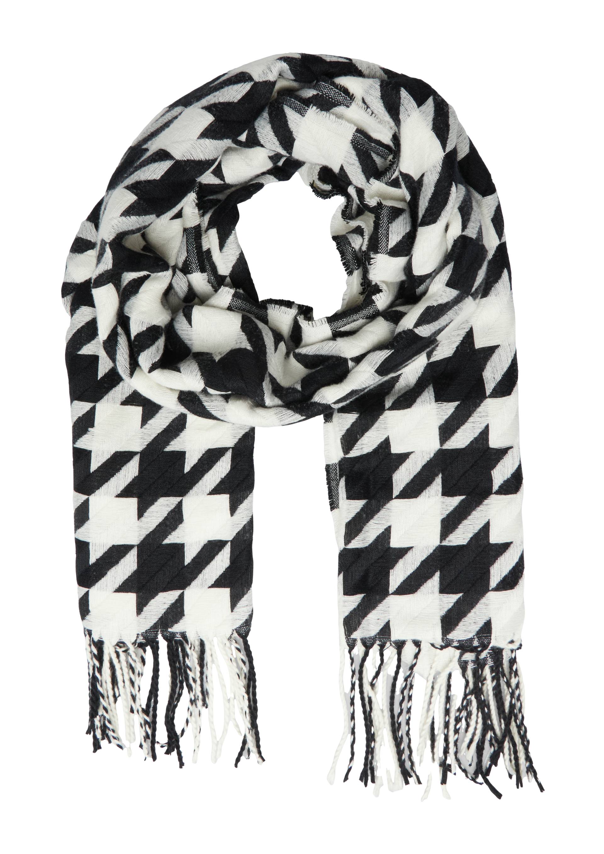 s.Oliver - Breiter Schal mit Hahnentritt-Muster und Fransen, Damen, schwarz von s.Oliver