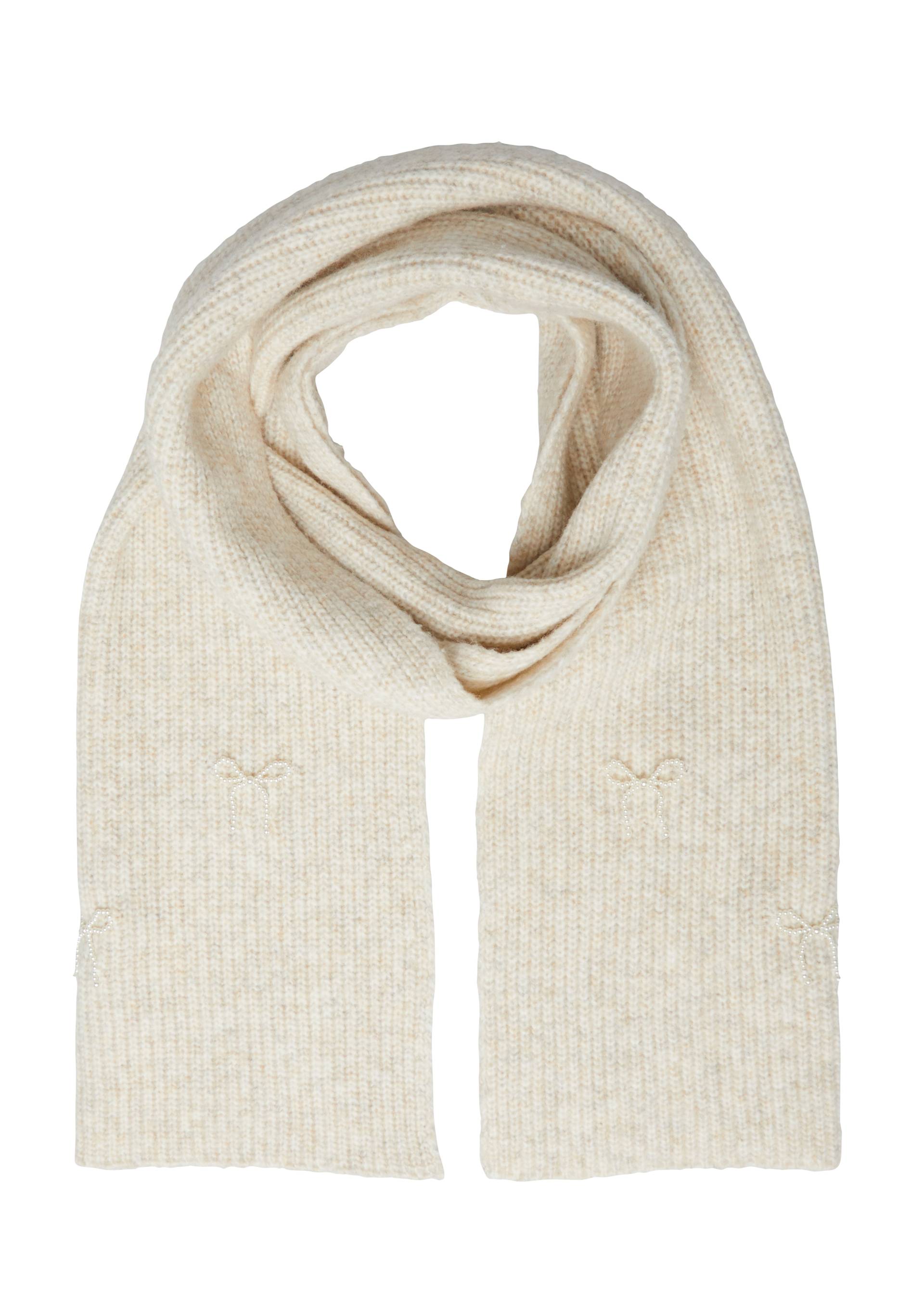 s.Oliver - Breiter Strickschal mit Schmuckperlen-Details, Damen, Beige von s.Oliver