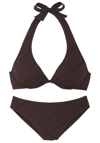 s.Oliver Bügel-Bikini-Set in braun mit Strukturmuster und Neckholder von s.Oliver