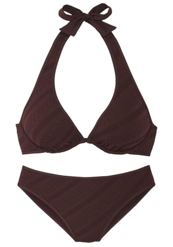 s.Oliver Bügel-Bikini-Set in braun mit Strukturmuster und Neckholder von s.Oliver