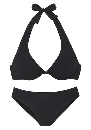 s.Oliver Bügel-Bikini-Set in schwarz mit Strukturmuster und Neckholder von s.Oliver
