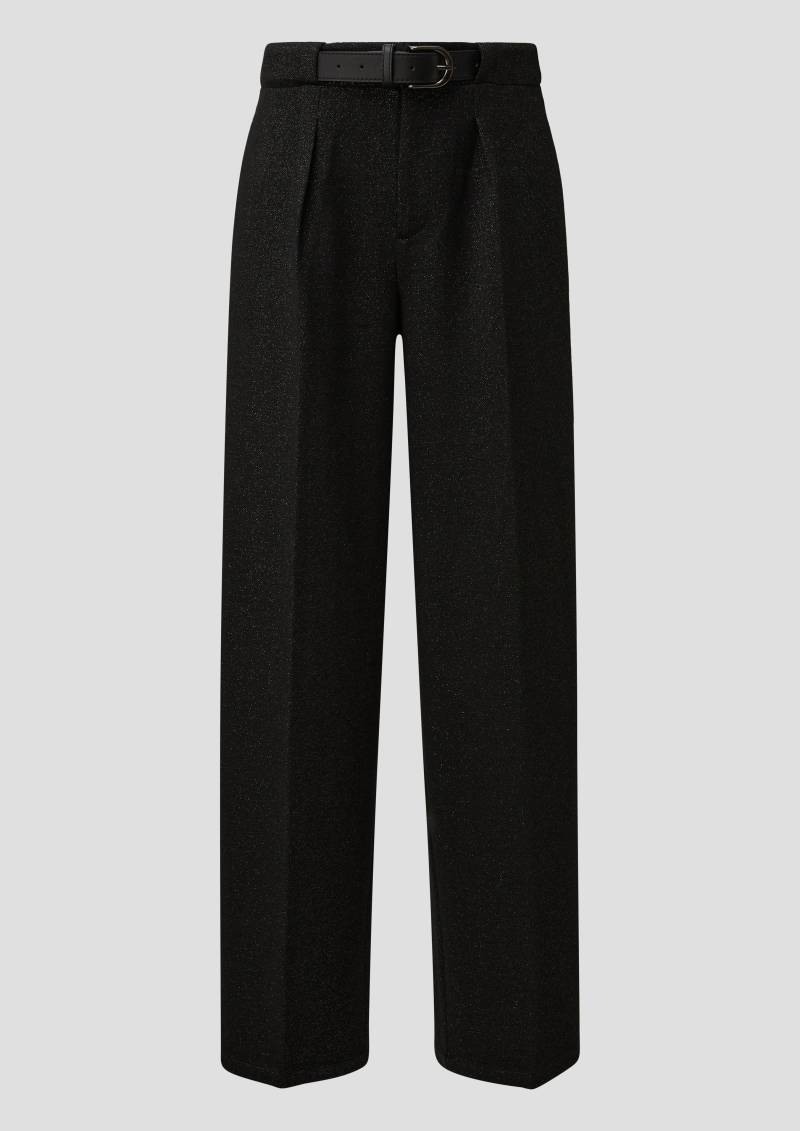 s.Oliver - Bundfaltenhose mit Glitzergarn und integriertem Gürtel, Damen, schwarz von s.Oliver