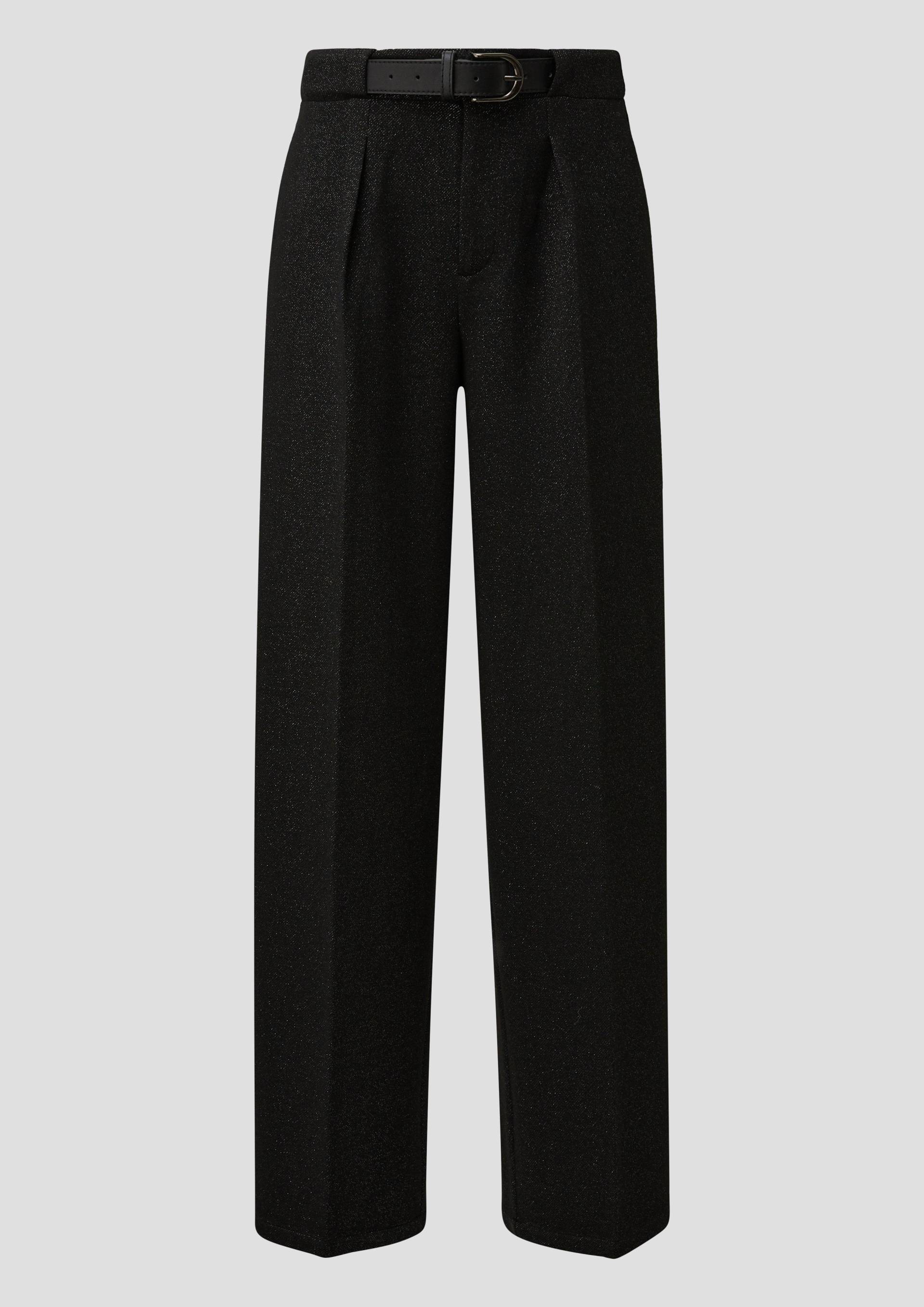 s.Oliver - Bundfaltenhose mit Glitzergarn und integriertem Gürtel, Damen, schwarz von s.Oliver