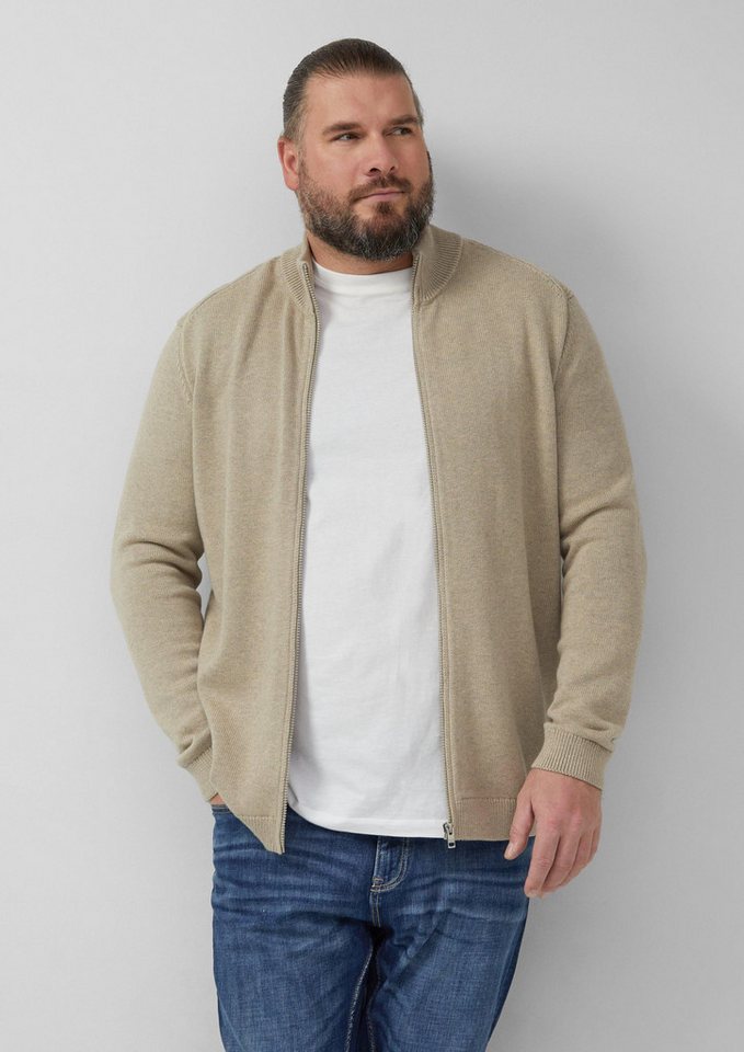 s.Oliver Cardigan Strickjacke Baumwoll-Strickjacke mit Stehkragen und Logo-Patch von s.Oliver