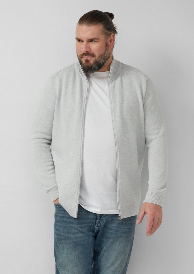 s.Oliver Cardigan Strickjacke Baumwoll-Strickjacke mit Stehkragen und Logo-Patch von s.Oliver