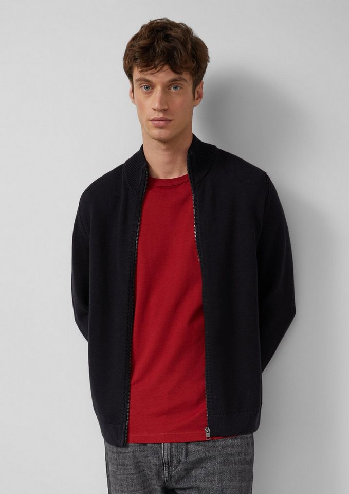 s.Oliver Cardigan Strickjacke Baumwoll-Strickjacke mit Stehkragen und Logo-Patch von s.Oliver