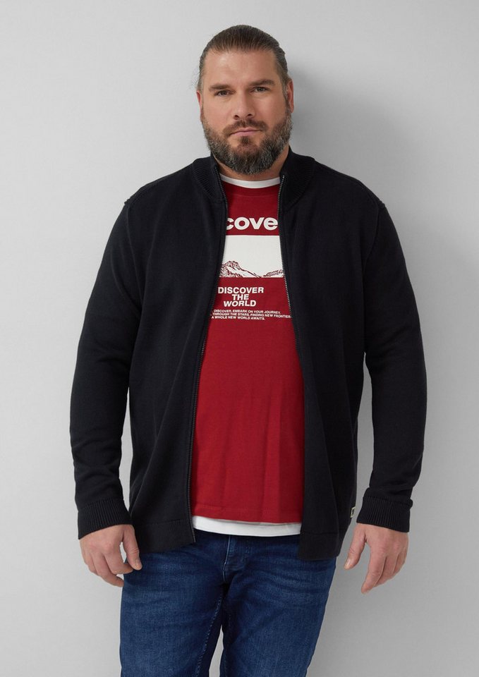 s.Oliver Cardigan Strickjacke Baumwoll-Strickjacke mit Stehkragen und Logo-Patch von s.Oliver