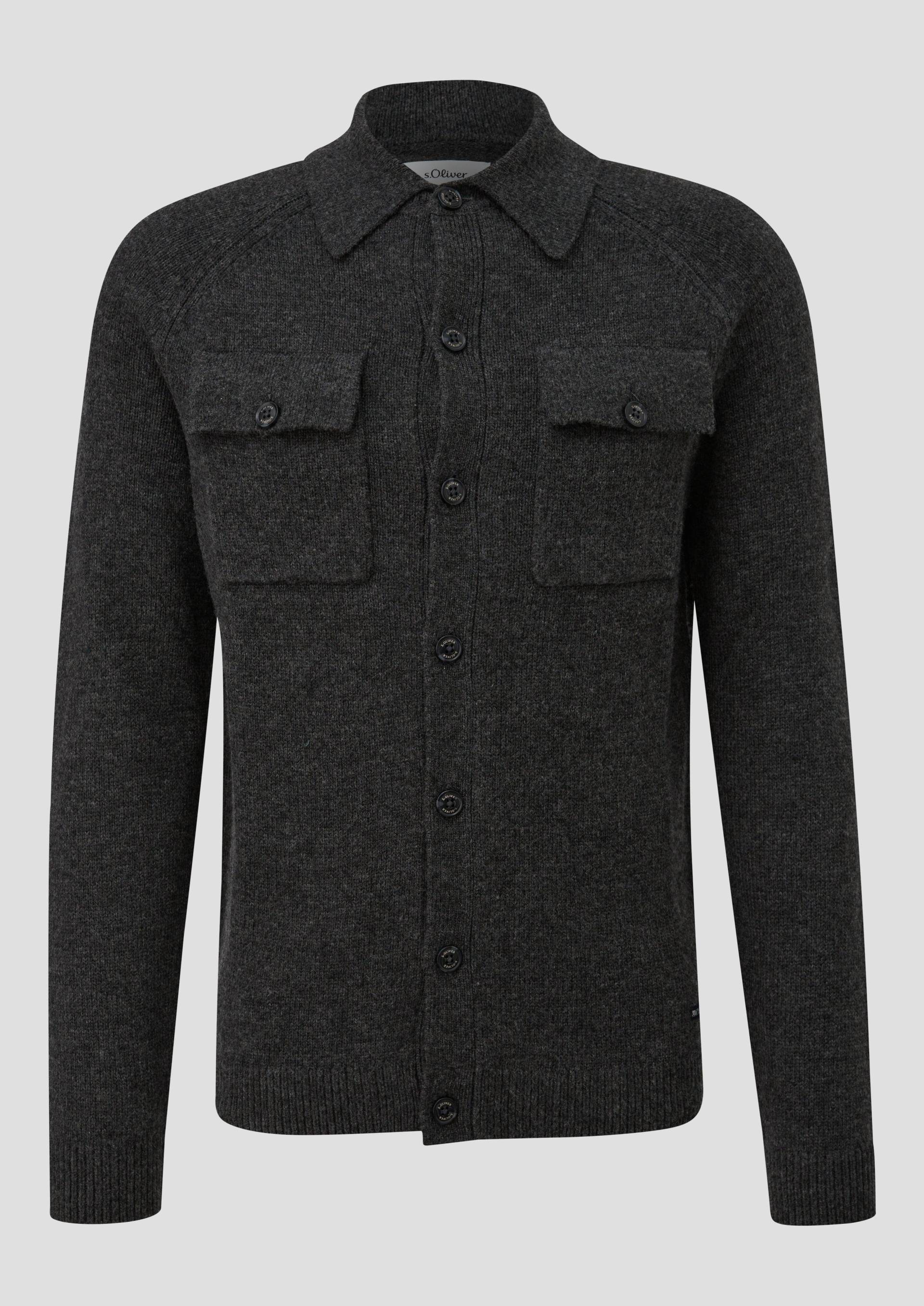s.Oliver - Cardigan mit Brusttaschen und Polokragen, Herren, grau von s.Oliver