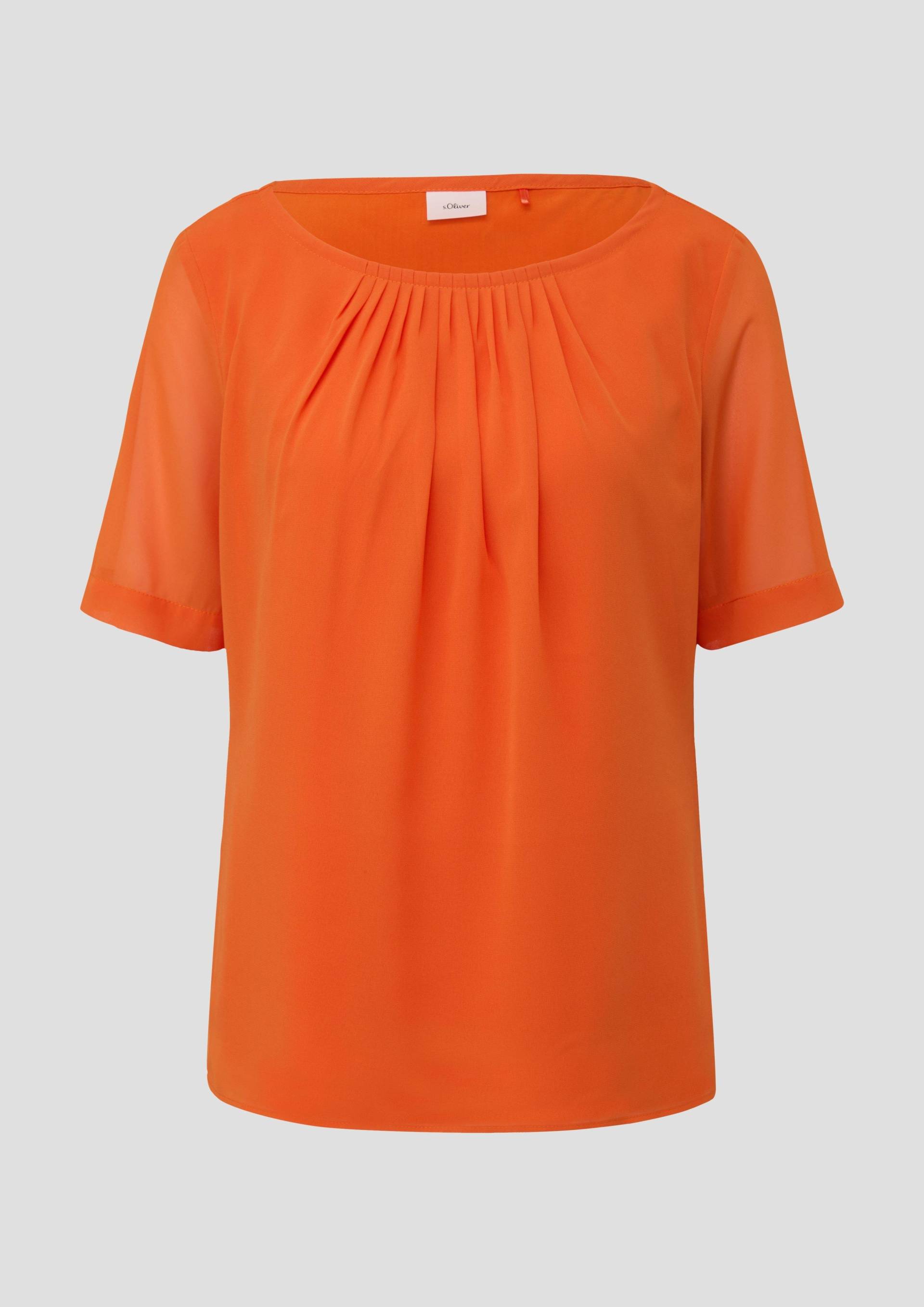 s.Oliver - Chiffon-Bluse mit Drapierung, Damen, Orange von s.Oliver