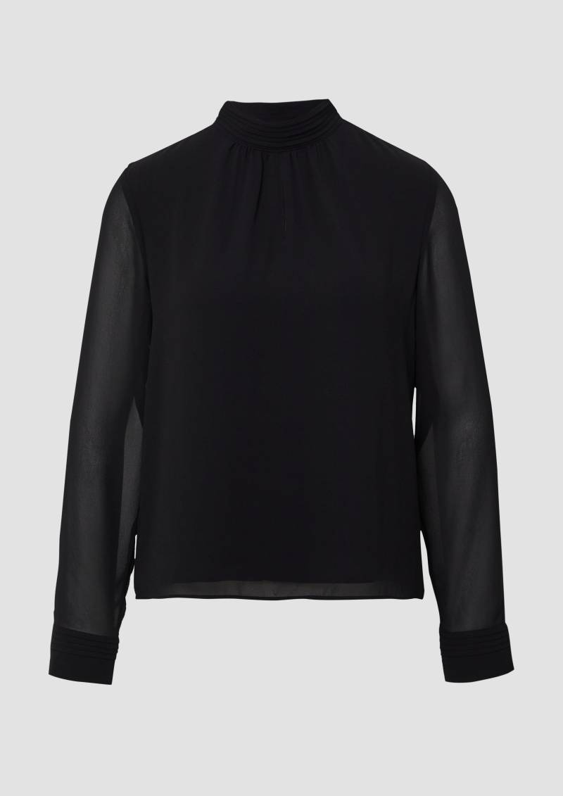 s.Oliver - Chiffon-Bluse mit Futter und Falten-Detail am Kragen, Damen, schwarz von s.Oliver