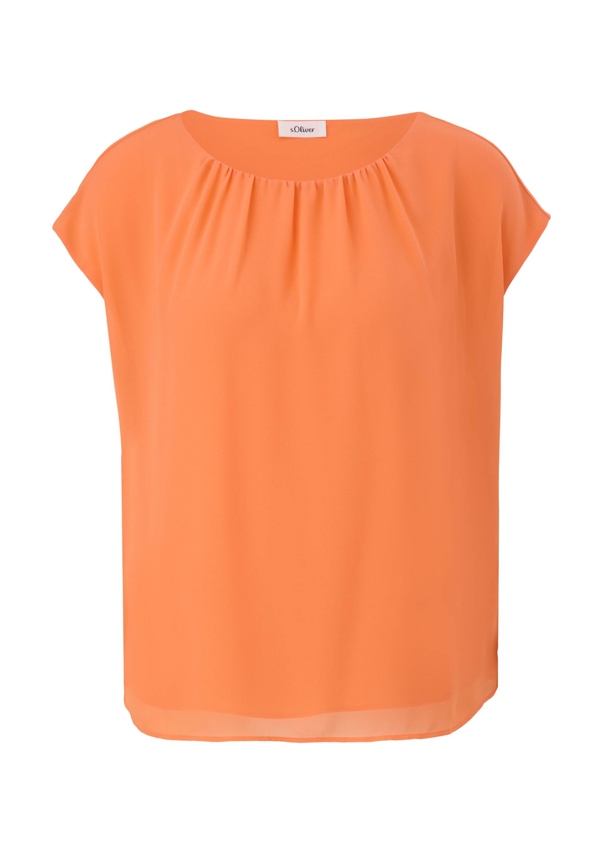 s.Oliver - Chiffon-Bluse mit Raffung, Damen, Orange von s.Oliver