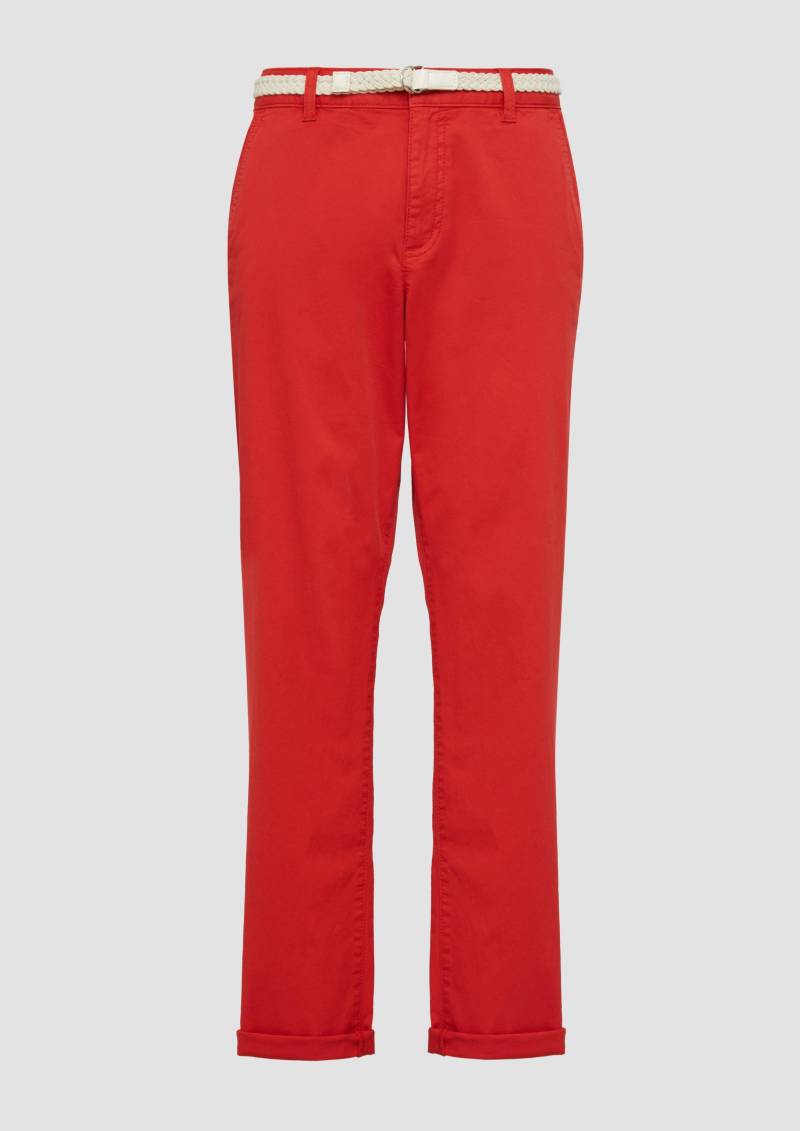 s.Oliver - Chino mit geflochtenem Gürtel und Garment Dye, Damen, rot von s.Oliver