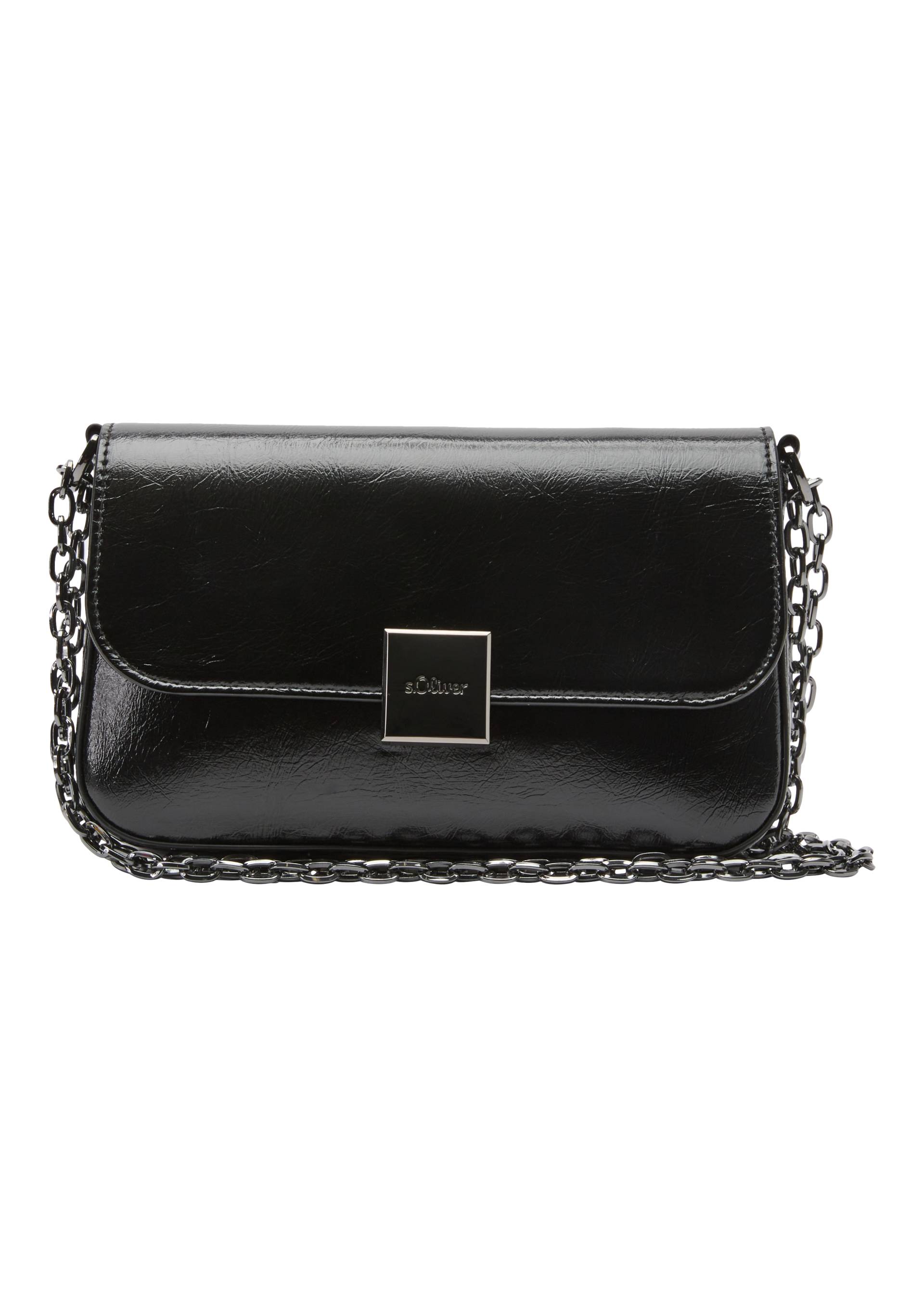 s.Oliver - Clutch mit Schulterkette und Logo-Gravur auf der Magnetschließe, Damen, schwarz von s.Oliver