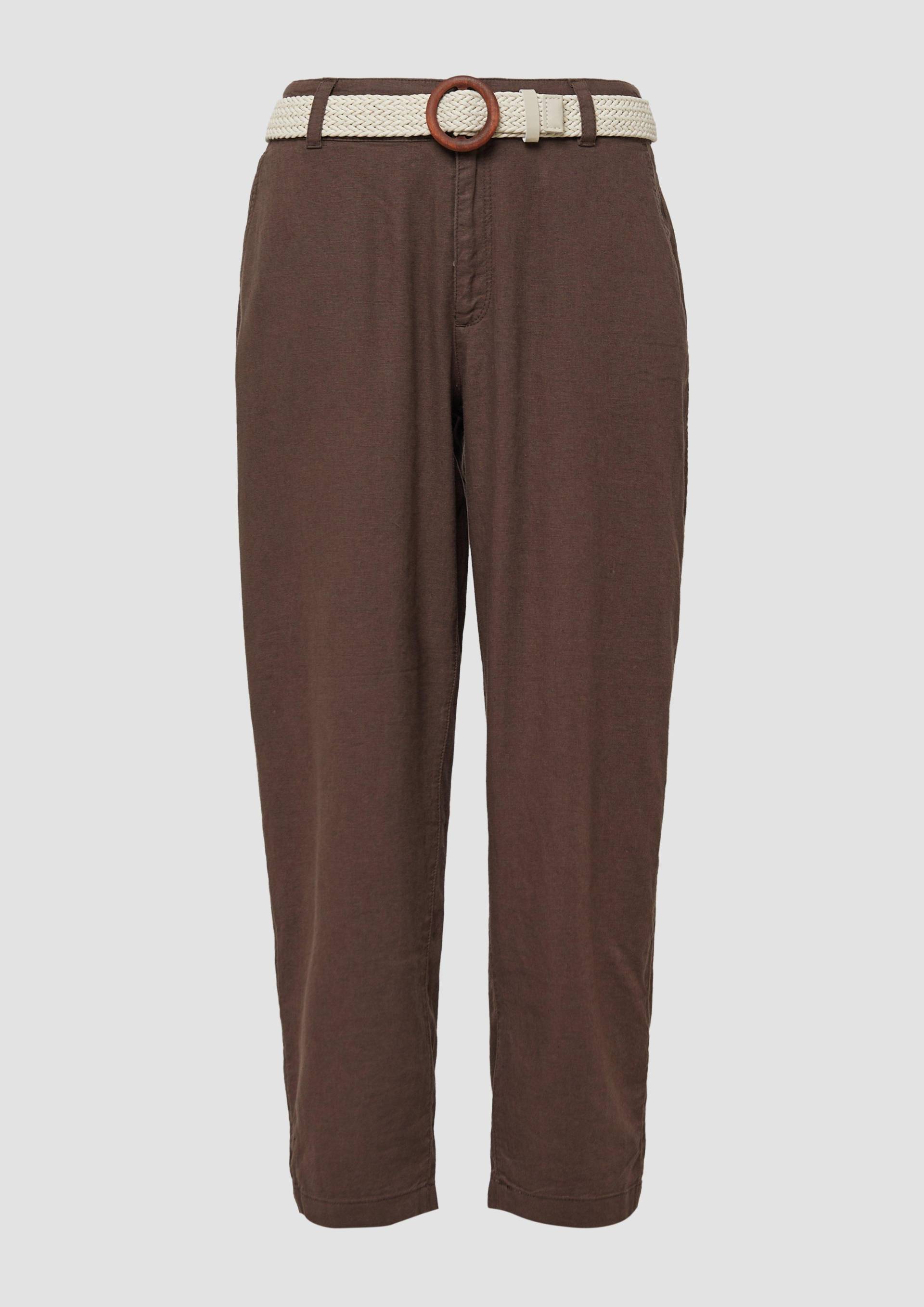 s.Oliver - Cropped Chino aus Leinenmix mit geflochtenem Gürtel, Damen, braun von s.Oliver