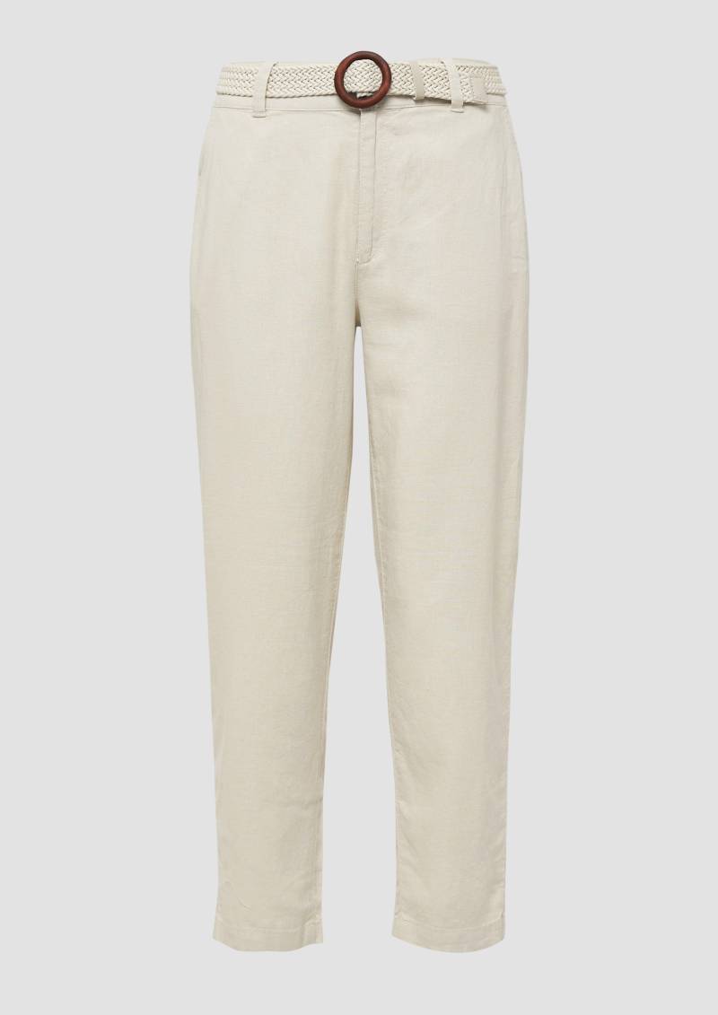 s.Oliver - Cropped Chino aus Leinenmix mit geflochtenem Gürtel, Damen, creme von s.Oliver