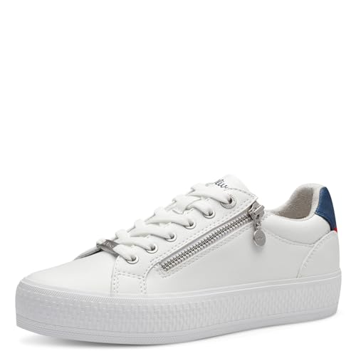 s.Oliver Damen Sneaker flach mit dicker Sohle mit Reißverschluss, Weiß (White/Navy), 41 von s.Oliver