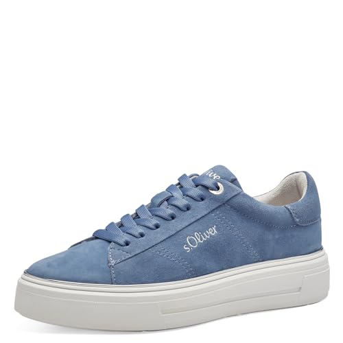 s.Oliver Damen Sneaker flach aus Leder mit Dicker Sohle, Blau (Indigo), 41 EU von s.Oliver