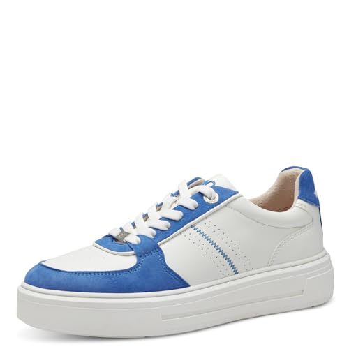 s.Oliver Damen Sneaker flach aus Leder mit dicker Sohle, Mehrfarbig (White/Blue), 40 von s.Oliver