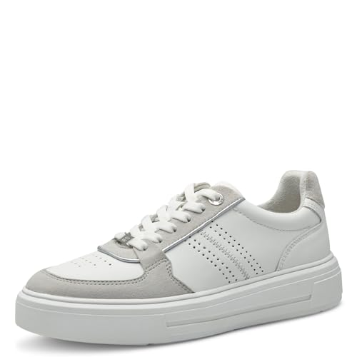 s.Oliver Damen Sneaker flach aus Leder mit dicker Sohle, Weiß (White/Grey), 37 von s.Oliver