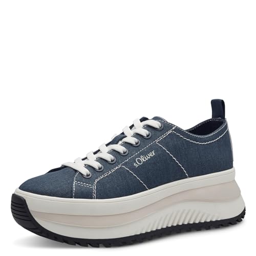 s.Oliver Damen Plateau Sneaker zum Schnüren Vegan, Blau (Denim), 38 von s.Oliver