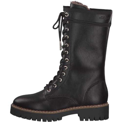 s.Oliver Damen Schnürstiefel ohne Absatz aus Kunstleder Gefüttert Vegan Schwarz (Black Nappa), 41 von s.Oliver