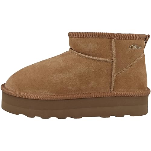 s.Oliver Damen Winterstiefeletten ohne Absatz aus Wildleder Plateau Braun (Cognac), 41 von s.Oliver