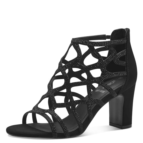 s.Oliver Damen Sandalen mit Absatz mit Reißverschluss Glitzer, Schwarz (Black), 38 von s.Oliver