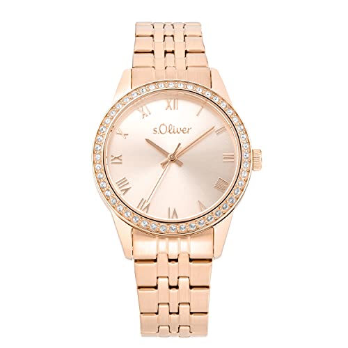 s.Oliver Armbanduhr Damen Quarzuhr Analog, mit Edelstahl Armband, Roséfarben, 5 bar Wasserdicht, Kommt in Uhren Geschenk Box, 2035435 von s.Oliver