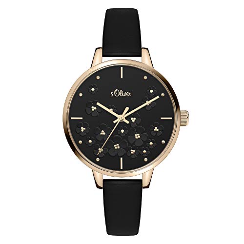 s.Oliver Damen Analog Quarz Uhr mit Edelstahl Armband SO-3837-MQ Schwarz/Gold SO-3841-LQ von s.Oliver
