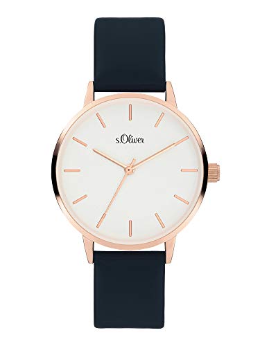 s.Oliver Damen Analog Quarz Uhr mit Kunstleder Armband SO-3936-LQ, Schwarz/Weiß von s.Oliver