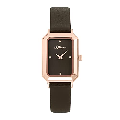 s.Oliver Armbanduhr Damen Quarzuhr Analog, mit Leder Armband, Braun, 3 bar Wasserdicht, Kommt in Uhren Geschenk Box, von s.Oliver