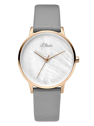 s.Oliver Damen Analog Quarz Uhr mit Leder Armband SO-3742-LQ, grau von s.Oliver