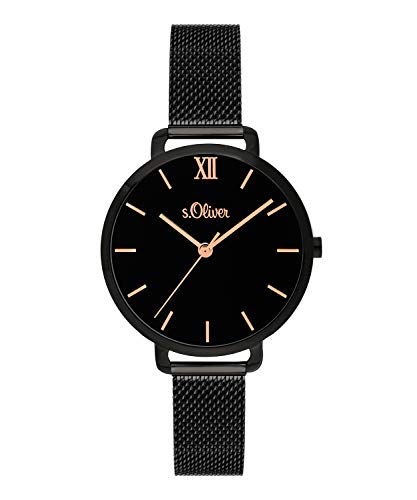 s.Oliver Damen-Armbanduhr Analog Quarz Edelstahl (Schwarz) SO-3664-MQ von s.Oliver