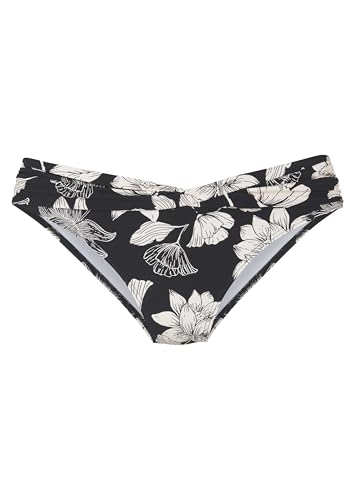 s.Oliver Damen Bikinihose mit Umschlagbund mit schwarz weißem Blumenmuster von s.Oliver