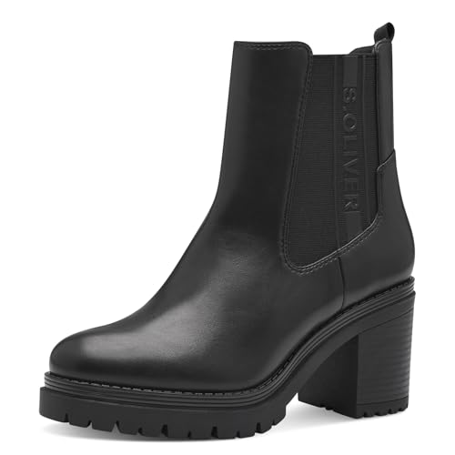 s.Oliver Damen Chelsea Boots mit Blockabsatz Vegan, Schwarz (Black), 38 EU von s.Oliver