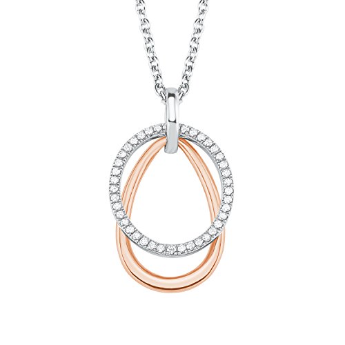 s.Oliver Damen Kette 42+3cm mit Anhänger Bicolor 925 Sterling Silber teil rosévergoldet Zirkonia weiß von s.Oliver