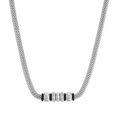 s.Oliver Halsband Edelstahl Kautschuk Damen Halsschmuck, mit Kristall, 42+3 cm, Schwarz, Kommt in Schmuck Geschenk Box, 9240128 von s.Oliver