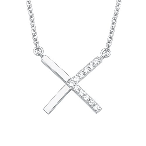 S.Oliver Damen Kette mit X-Anhänger 925 Sterling Silber rhodiniert Zirkonia 42+3 cm weiß von s.Oliver