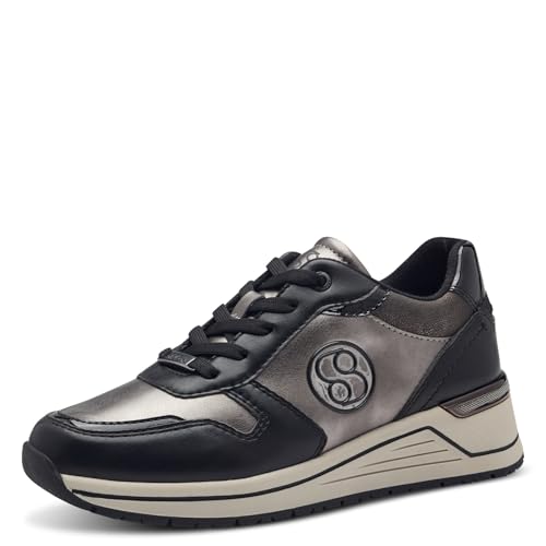 s.Oliver Damen Sneaker flach mit Schnürsenkeln Freizeit, Mehrfarbig (Black/Pewter), 41 EU von s.Oliver